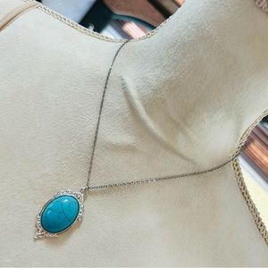 Handcrafted turquoise dyed howlite oval cabochon stone pendant on chain necklace